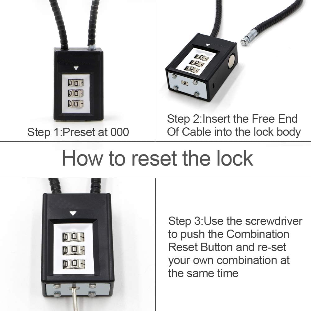 Lock (ketane) Lock 3 Digit Combination Gun Cable Lock,bakeng sa Polokelo ea Lithunya, Lipistol kapa Lithunya (2)